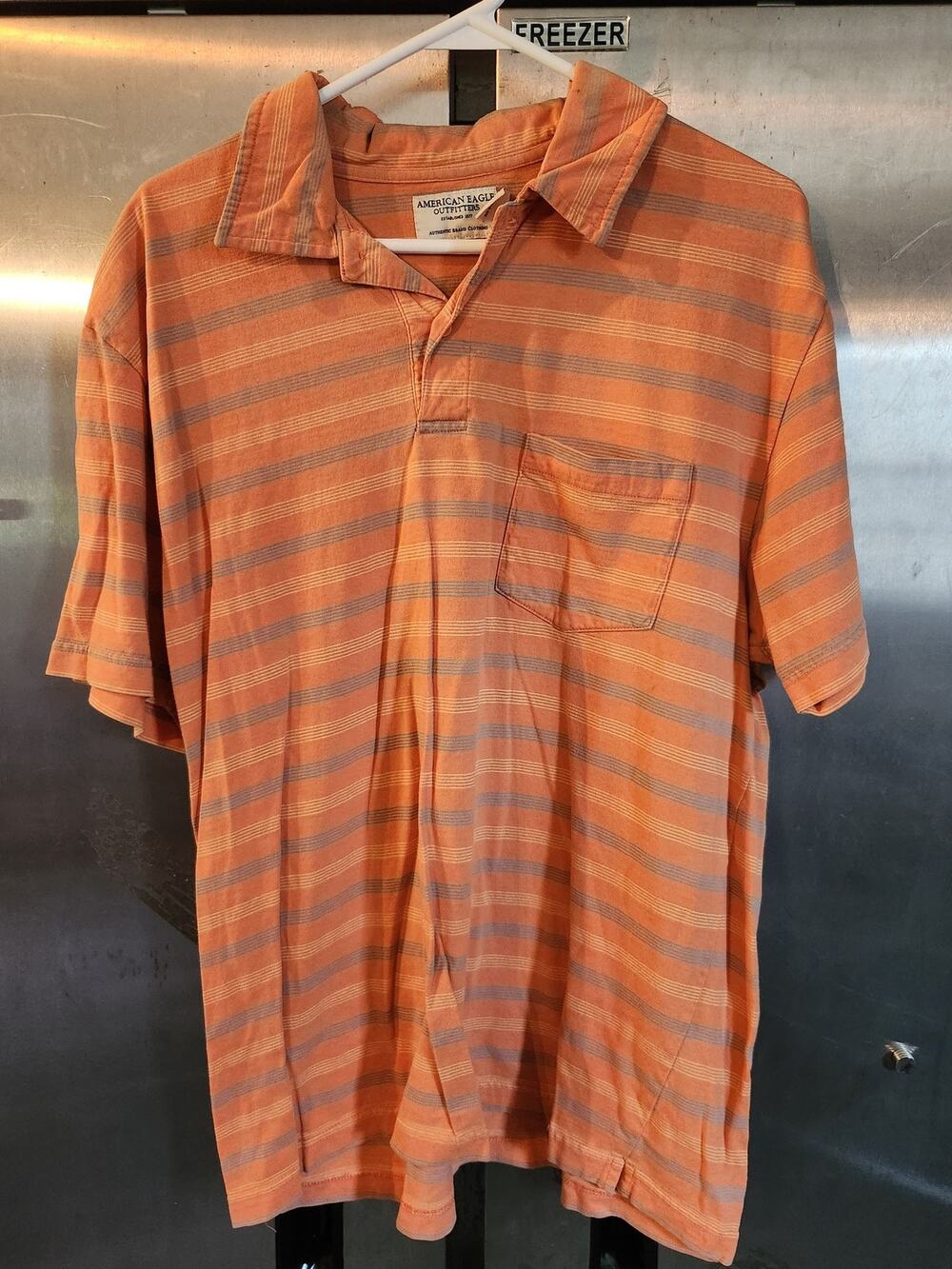 American Eagle Outfitters Mens Orange Blue Striped Polo Shirt Short Sleeve XL